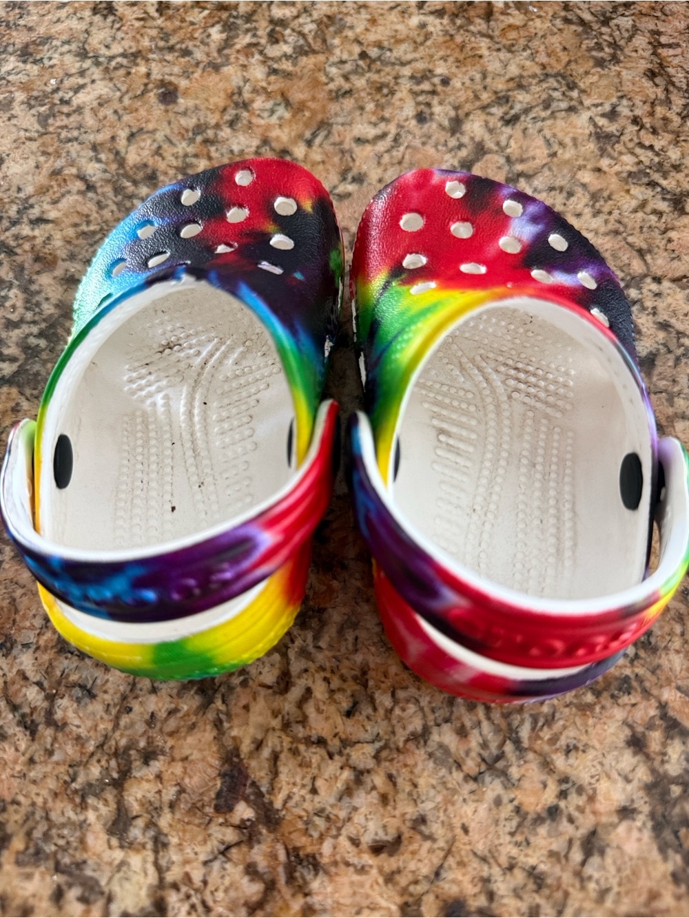 Toddler CROCS, Rainbow Tie-Dye Slip-On Clogs - White Insole, Sz 2/3 - Picture 2 of 3